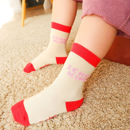 Tinyday - Schulkind Socken Beige / Rot & Pink