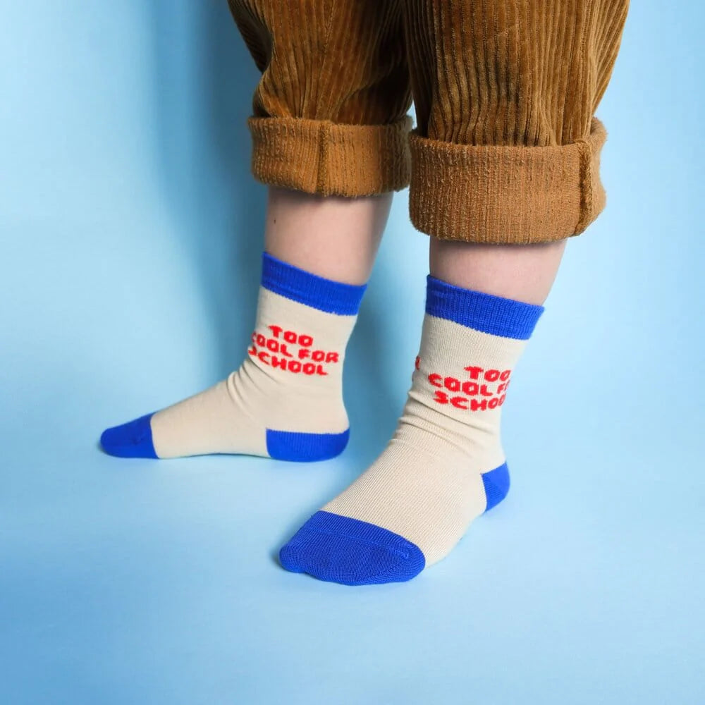 Tinyday - To cool for School Socken Beige / Blau & Rot