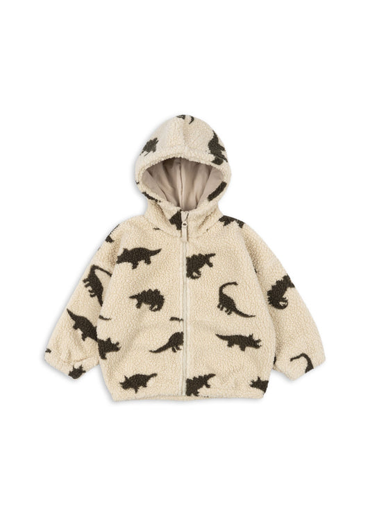 Konges Sløjd - Jody Teddyjacke mit Kapuze in Beige mit Dinos