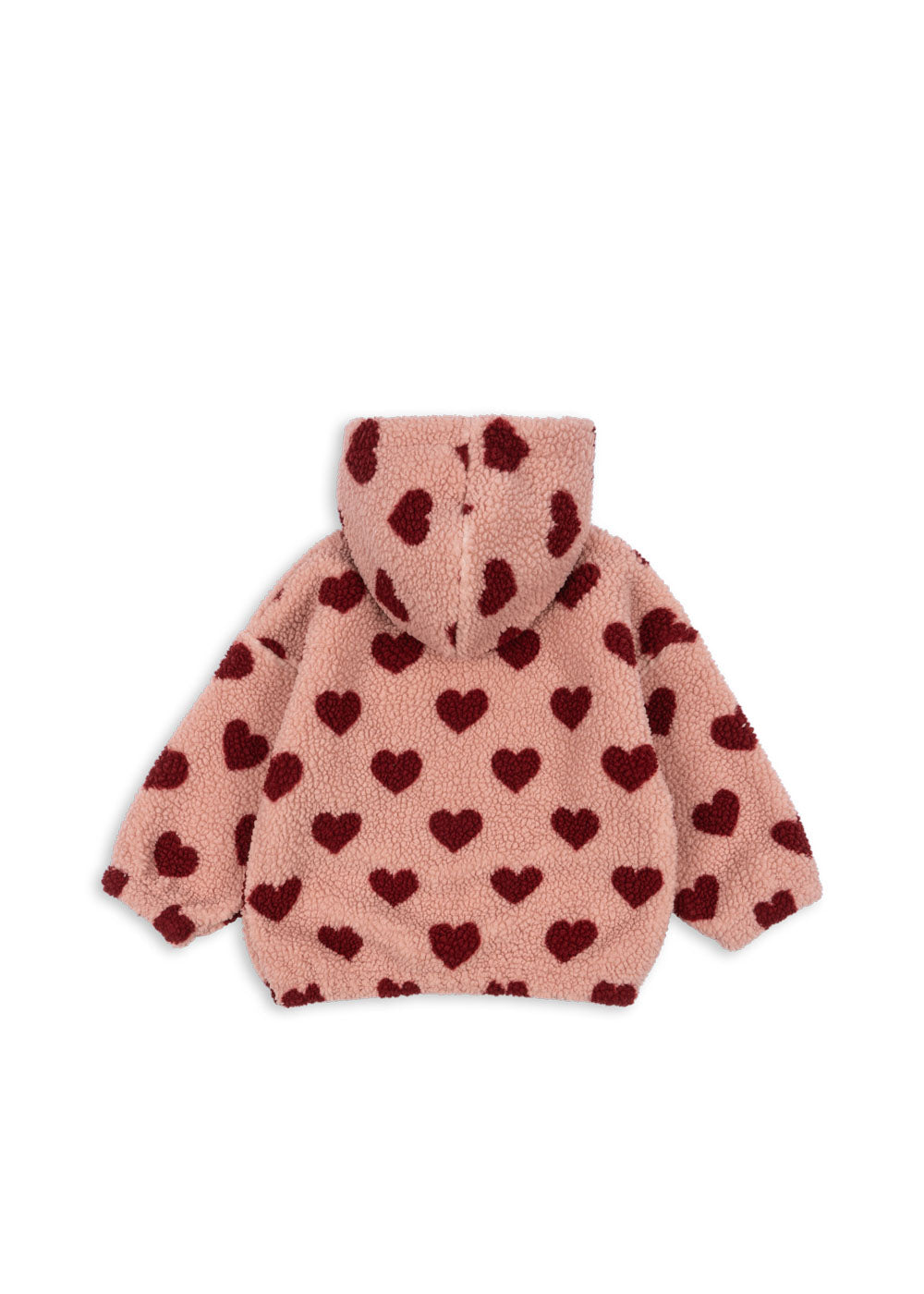 Konges Sløjd - Jody Teddyjacke mit Kapuze in Rosa mit roten Herzen