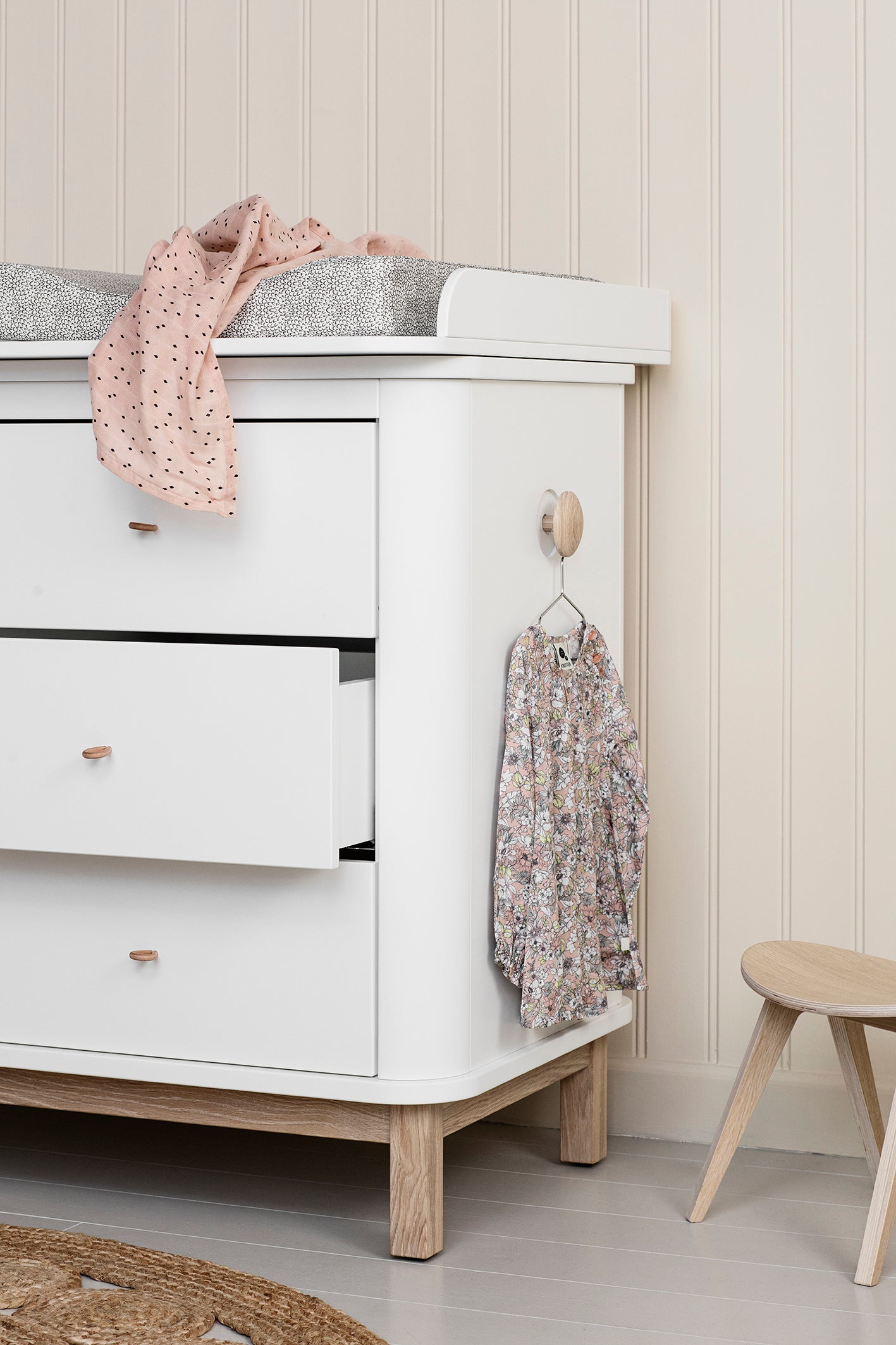Oliver Furniture Wood Wickelkommode inkl. Wickelausatz, Groß - Weiß/ Eiche