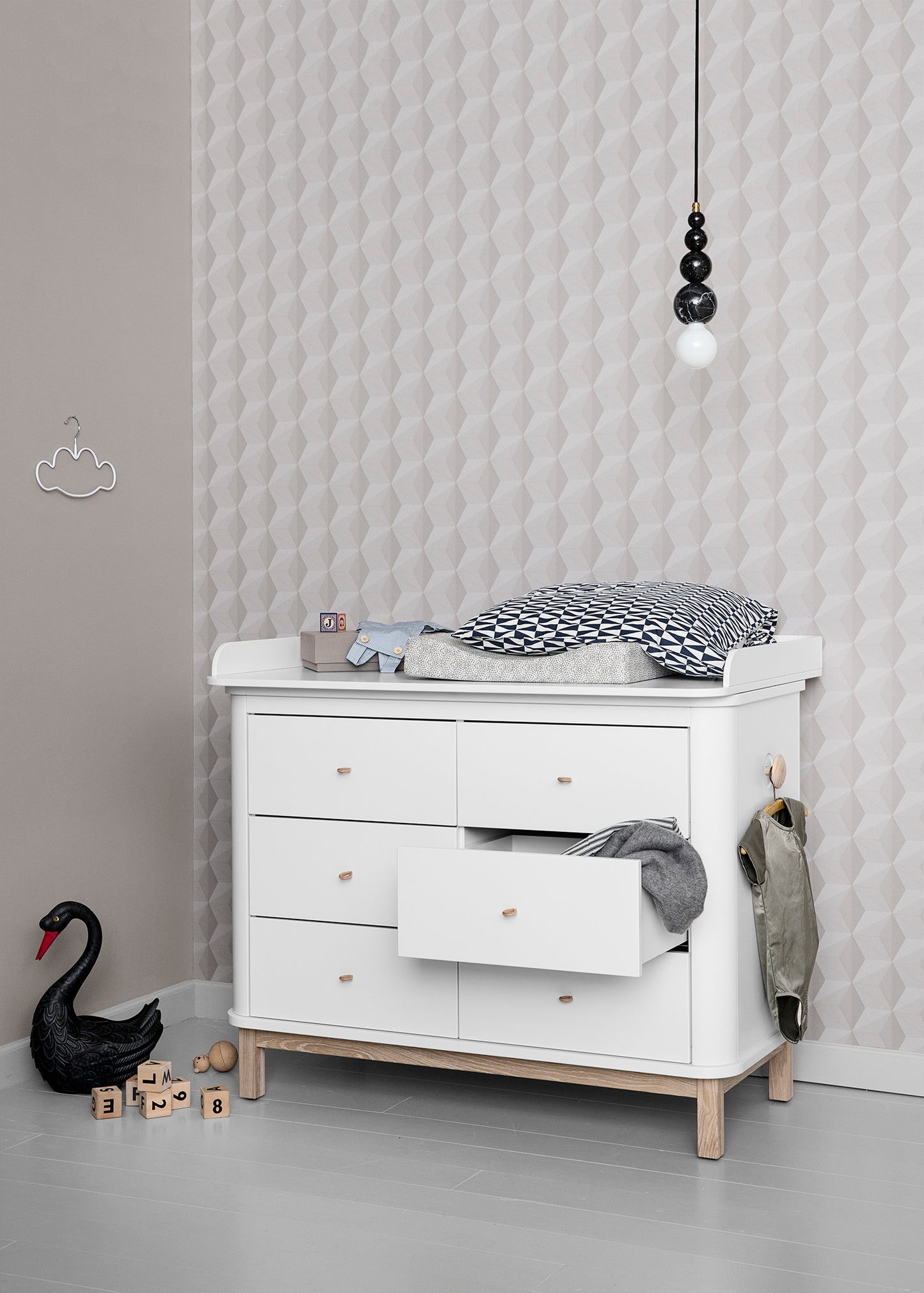Oliver Furniture Wood Wickelkommode inkl. Wickelausatz, Groß - Weiß/ Eiche