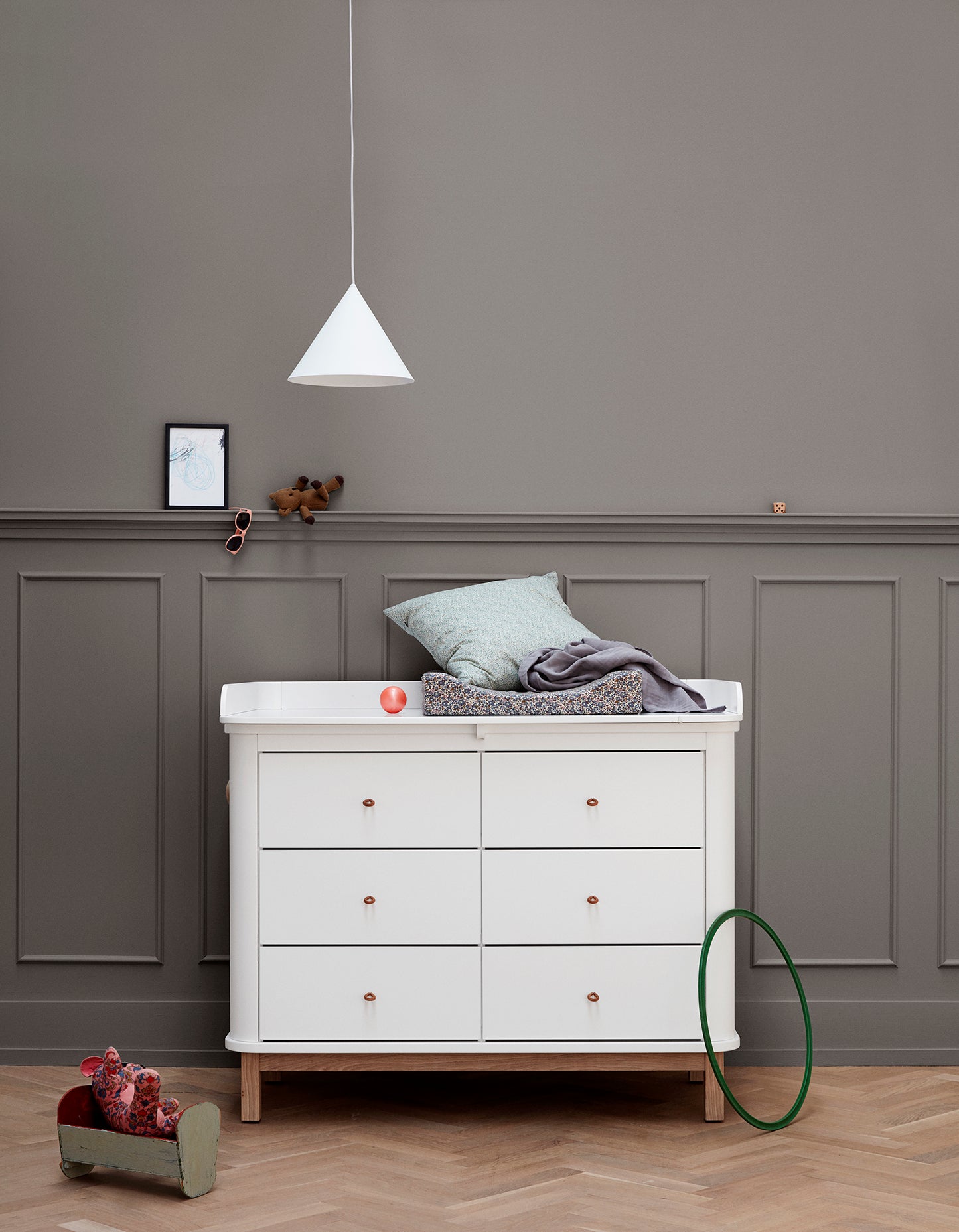Oliver Furniture Wood Wickelkommode inkl. Wickelausatz, Groß - Weiß/ Eiche