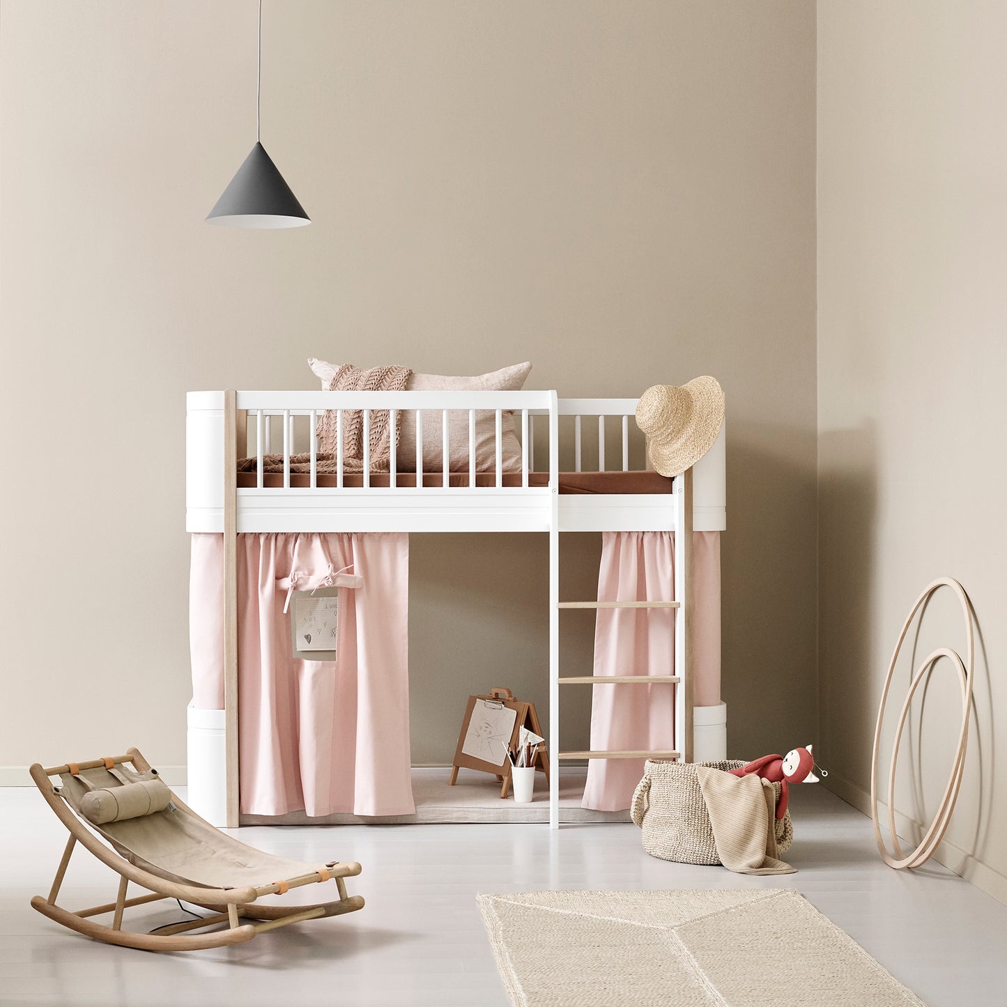 Oliver Furniture Wood Mini+ Halbhohes Hochbett - Weiß/ Eiche