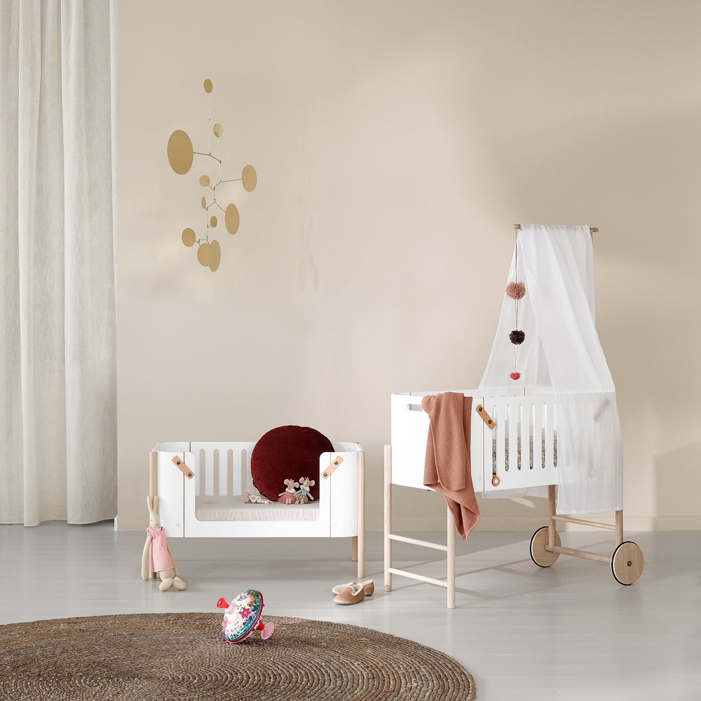 Oliver Furniture Wood Beistellbett inkl. Umbauset zur Bank - Weiß/ Eiche