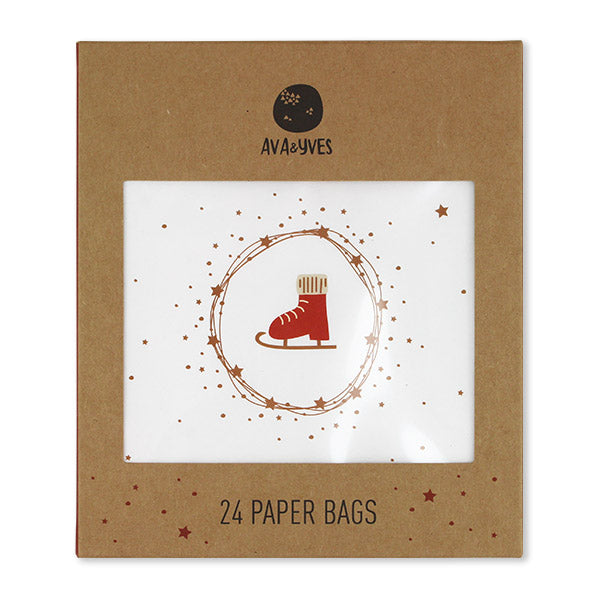 Ava & Yves - Adventskalendetüten 24 Stück mit Zahlen 1-24 in weiss / mit roter Trommel