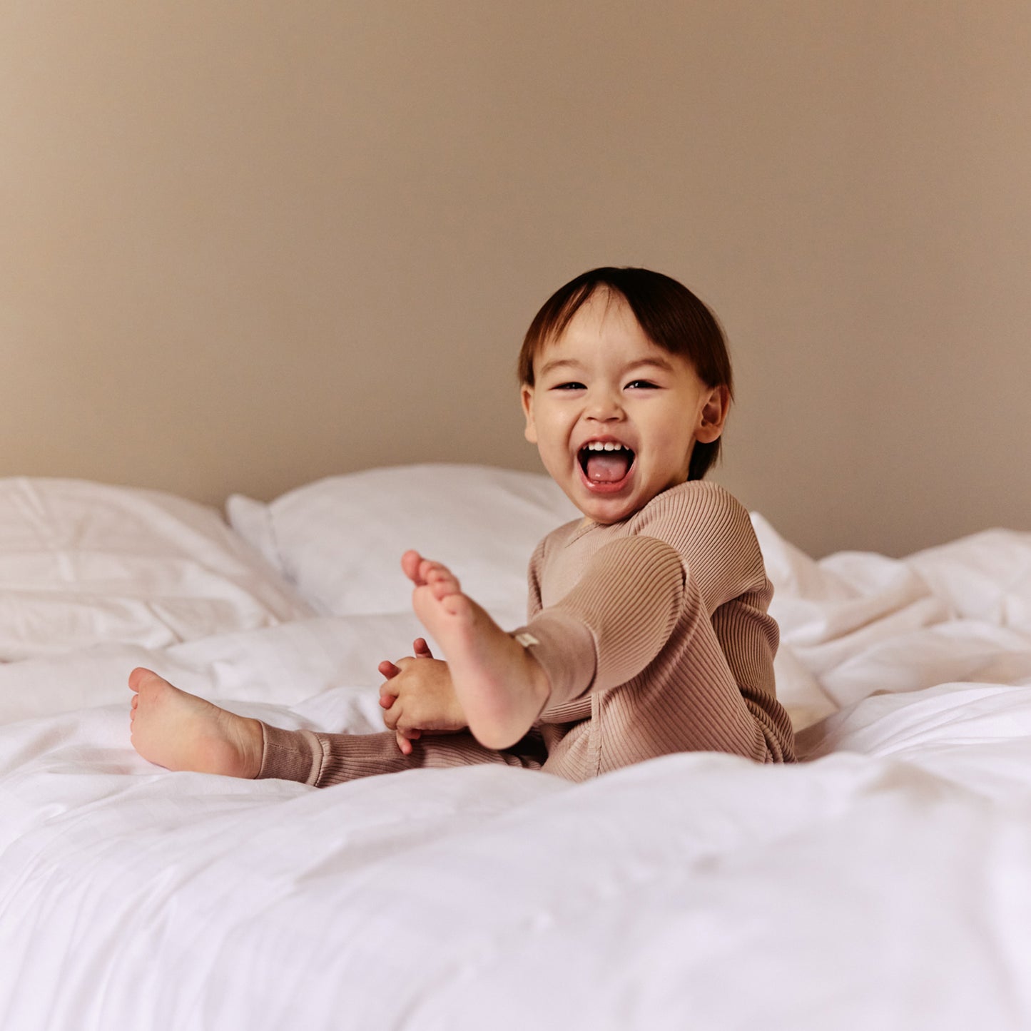 Minimalisma - Active Babyleggings in Camel Melange  aus 100 % Merinowolle