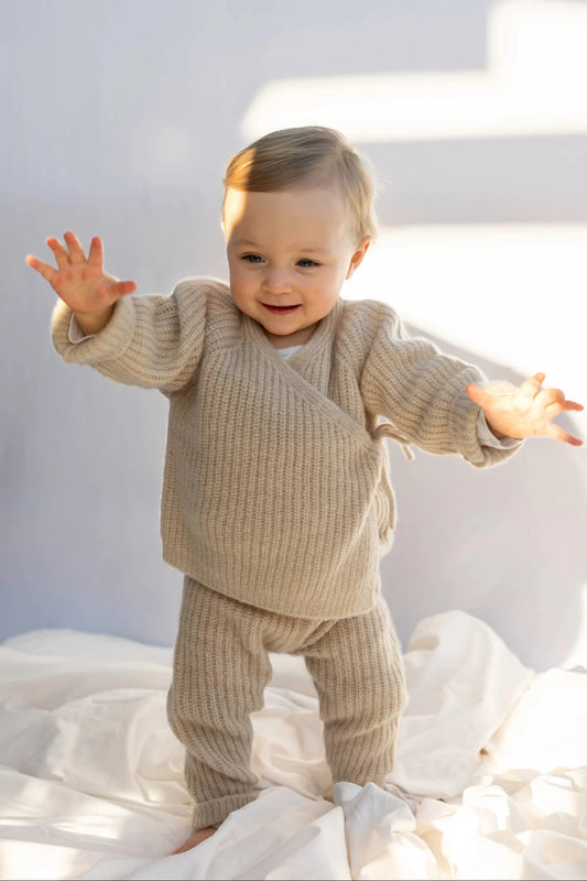 Papalobster - Wickelstrickjacke Cosi  in Beige Melange