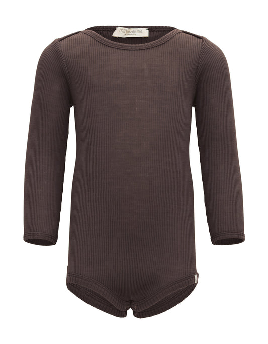 Minimalisma - Alaska Baby Langarm Body in Dark Chocolate aus 100 % Merinowolle
