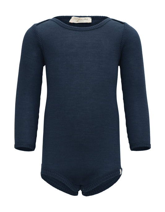 Minimalisma - Alaska Baby Langarm Body in Night Blue aus100 % Merinwolle