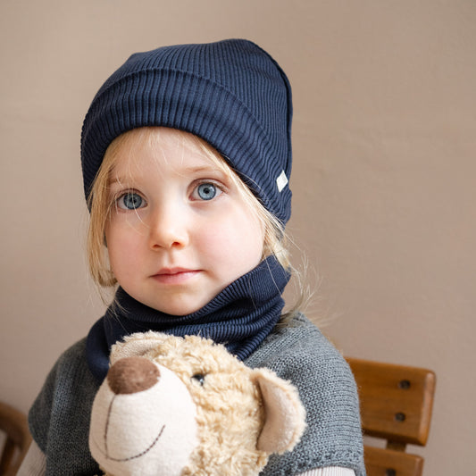 Minimalisma - Andersen Kinder Mütze mitwachsend in Night Blue  aus 100 % Merinowolle (Kopie)