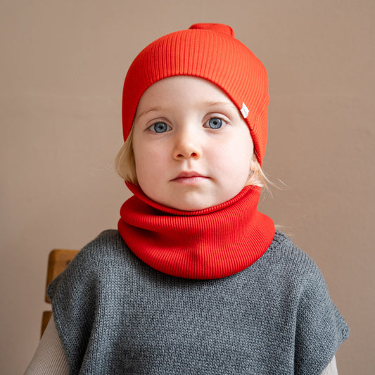 Minimalisma - Andersen Kinder Mütze  mitwachsend in Rot aus 100 % Merinowolle