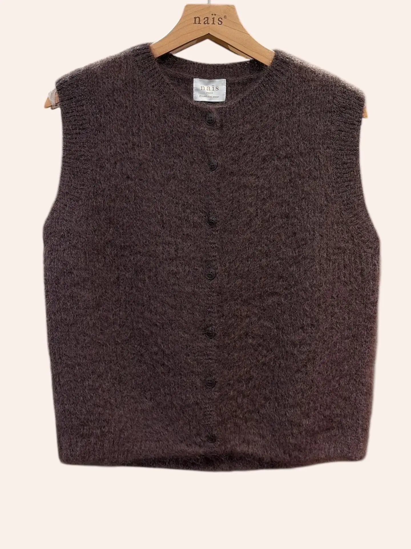 Naais Paris - Strickweste in dunkelbraun aus Kidsmohair in Onesize