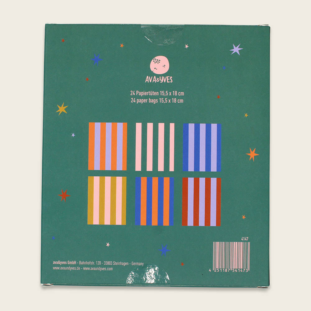 Ava & Yves - Adventskalendetüten 24 Stück mit Zahlen 1-24 in bunt gestreift