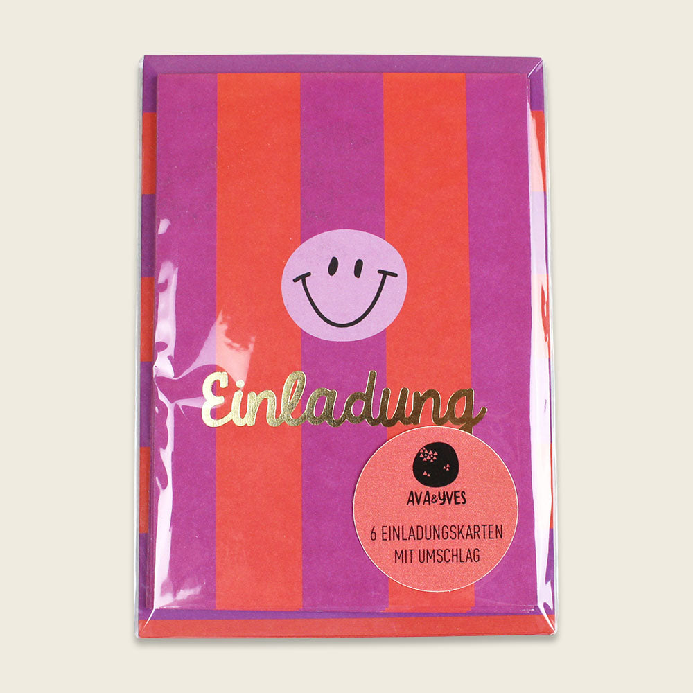 Ava & Yves - Einladungskarten Set 6 Stück mit Umschlag in Violett / Koralle & Lila