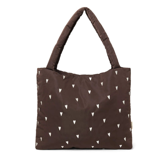 Studio Noos - Mom Bag Wickeltasche Brown Puffy mit weissen Herzen
