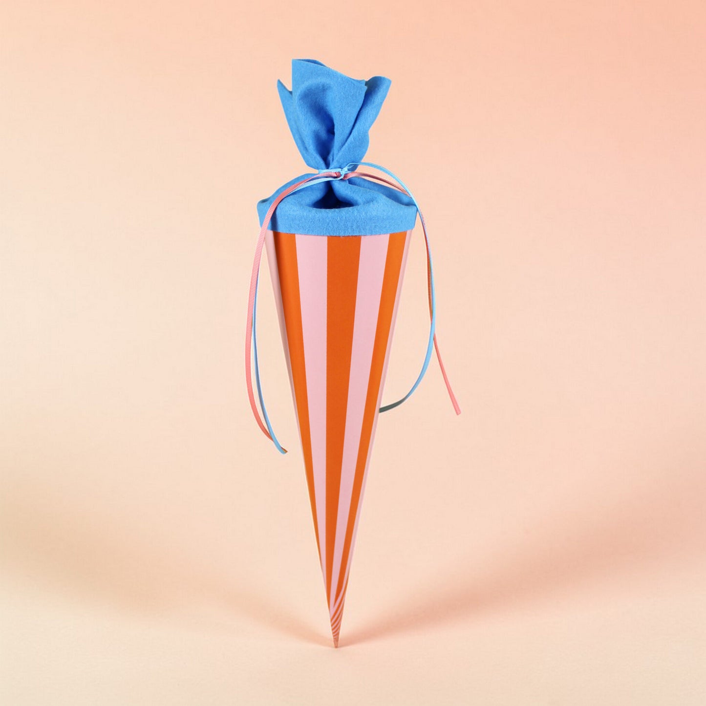 Ava & Yves - kleine Schultüte 35 cm rosa / Orange mit Blau gestreift