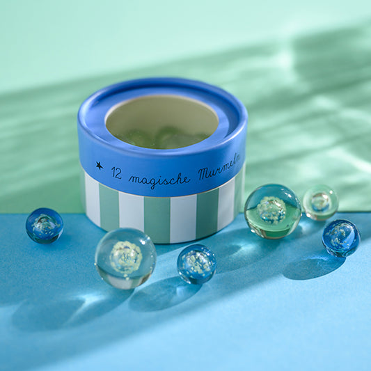 Ava&Yves - Magisches Murmelset 12 Stück in Hellblau Leuchten im Dunkel