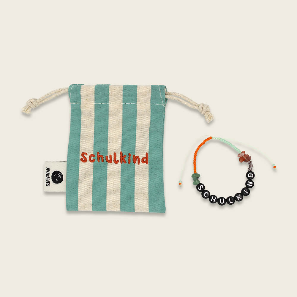 Ava & Yves - Schulkind Armband in Mint/ Orange mit schwarzen Schriftperlen