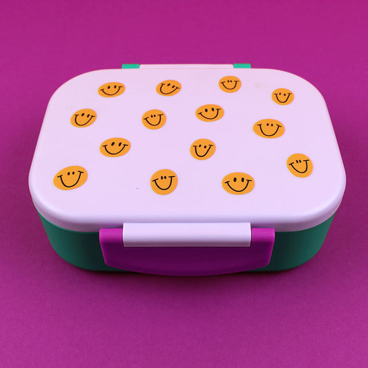 Ava&Yves - Brotdose / Lunchbox mit herausnehmbarem Einsatz, Smile flieder/grün/violett inkl. Geschenkverpackung