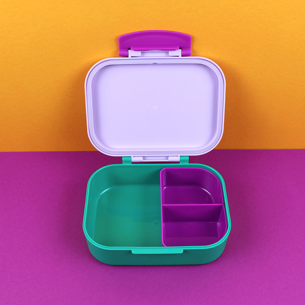 Ava&Yves - Brotdose / Lunchbox mit herausnehmbarem Einsatz, Smile grün / Ocker / Hellblau  inkl. Geschenkverpackung