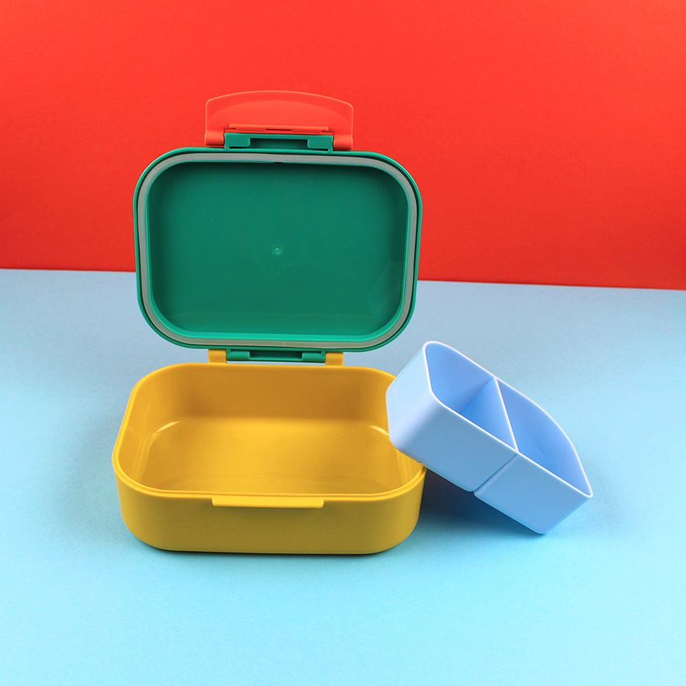 Ava&Yves - Brotdose / Lunchbox mit herausnehmbarem Einsatz, Smile grün / Ocker / Hellblau  inkl. Geschenkverpackung