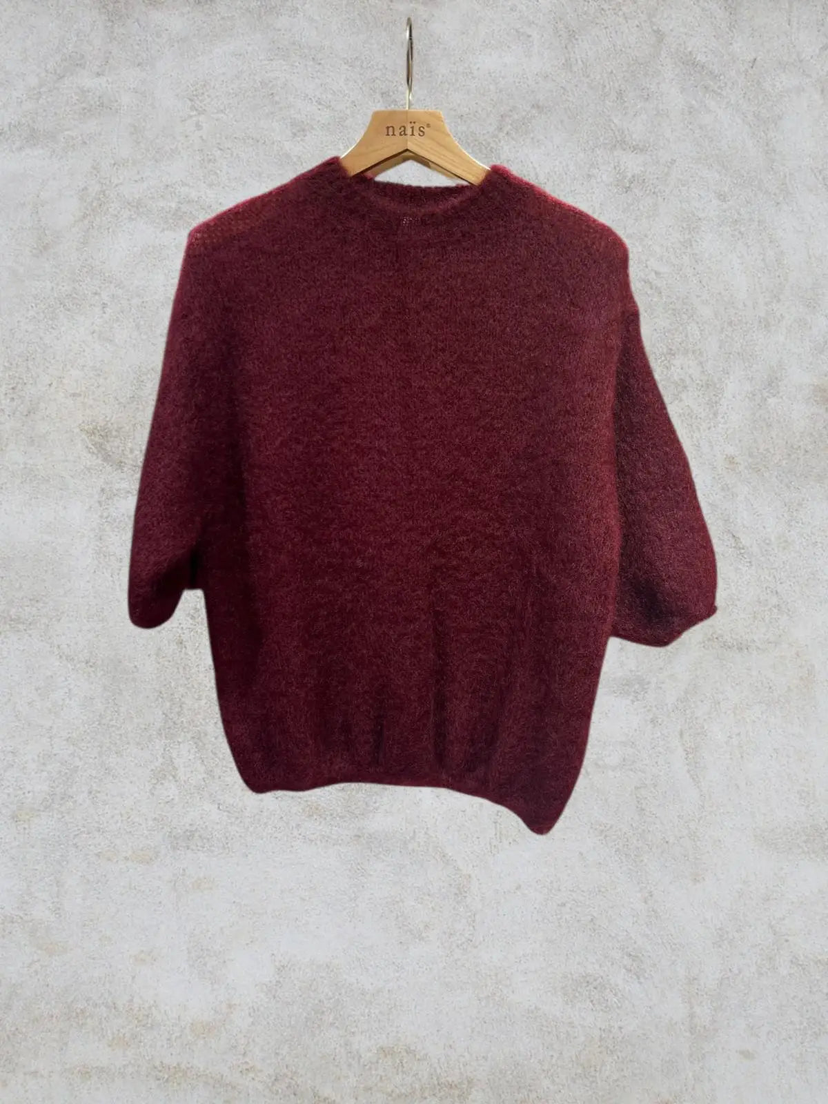 Nais - Pullover Kurzarm in Bordeaux  aus Kidsmohair