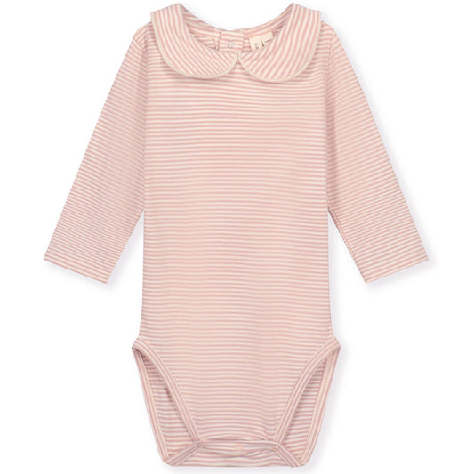 Gray Label - Collar Onesie Body Langarm mit Bubi Kragen in Rose  Creme gestreift