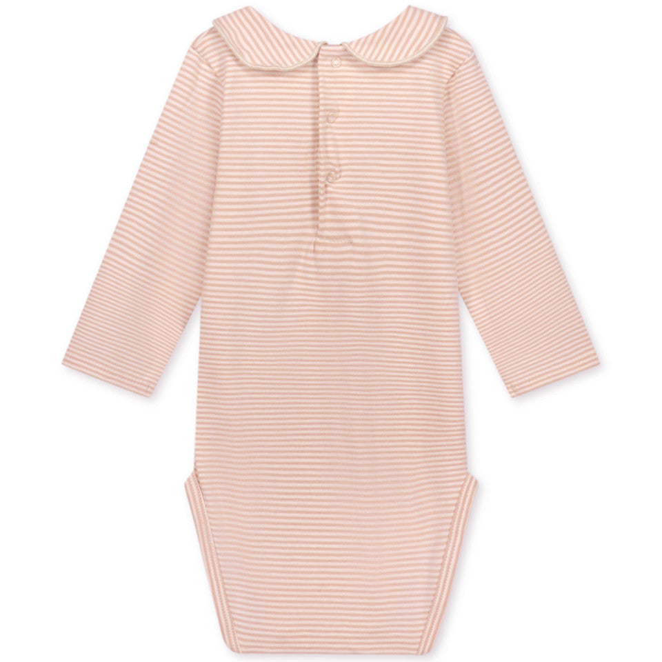 Gray Label - Collar Onesie Body Langarm mit Bubi Kragen in Rose  Creme gestreift