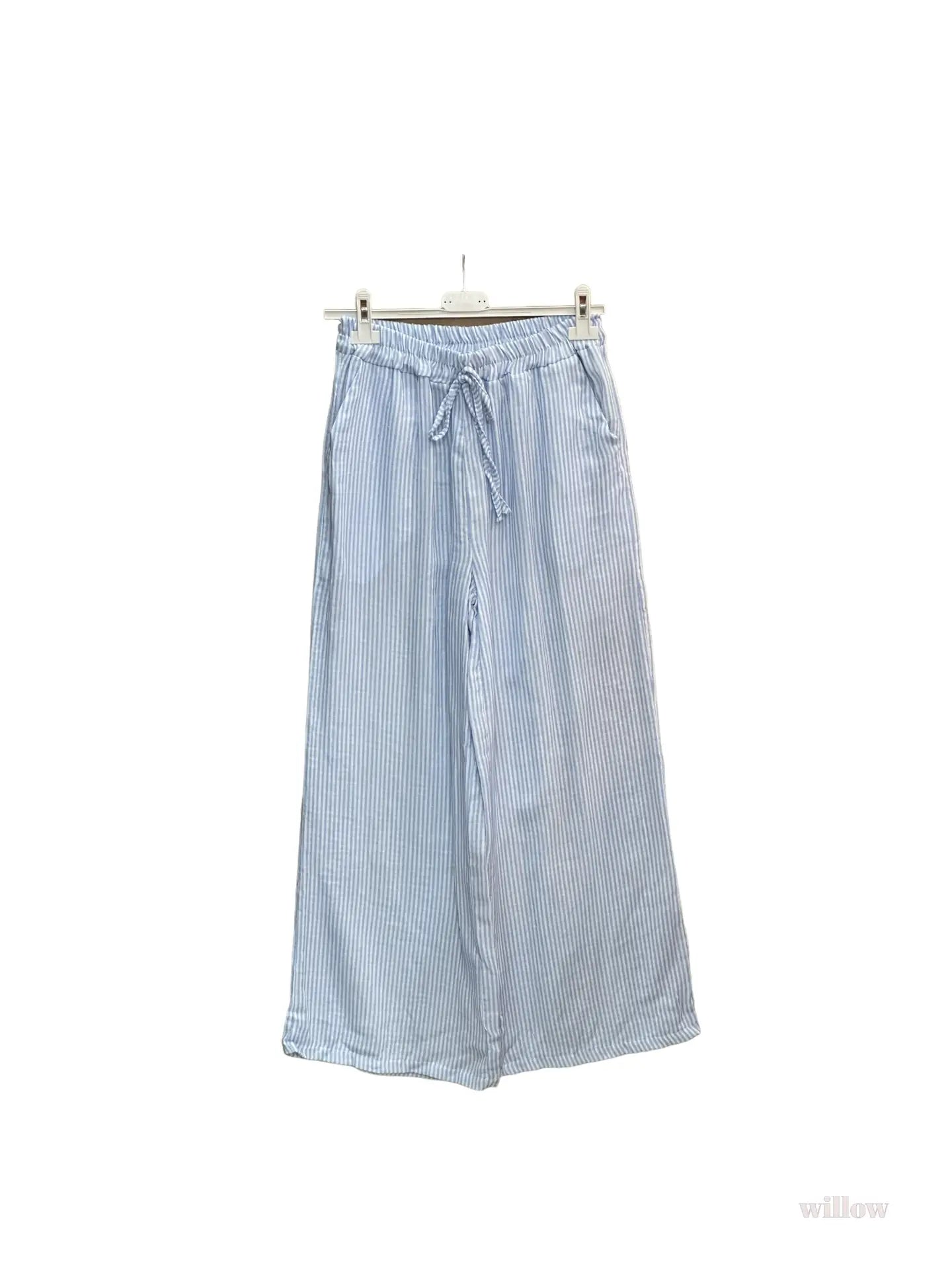 Stadtkinder - Hose hellblau weiss gestreift Pyjama Look Musslin Baumwolle weit