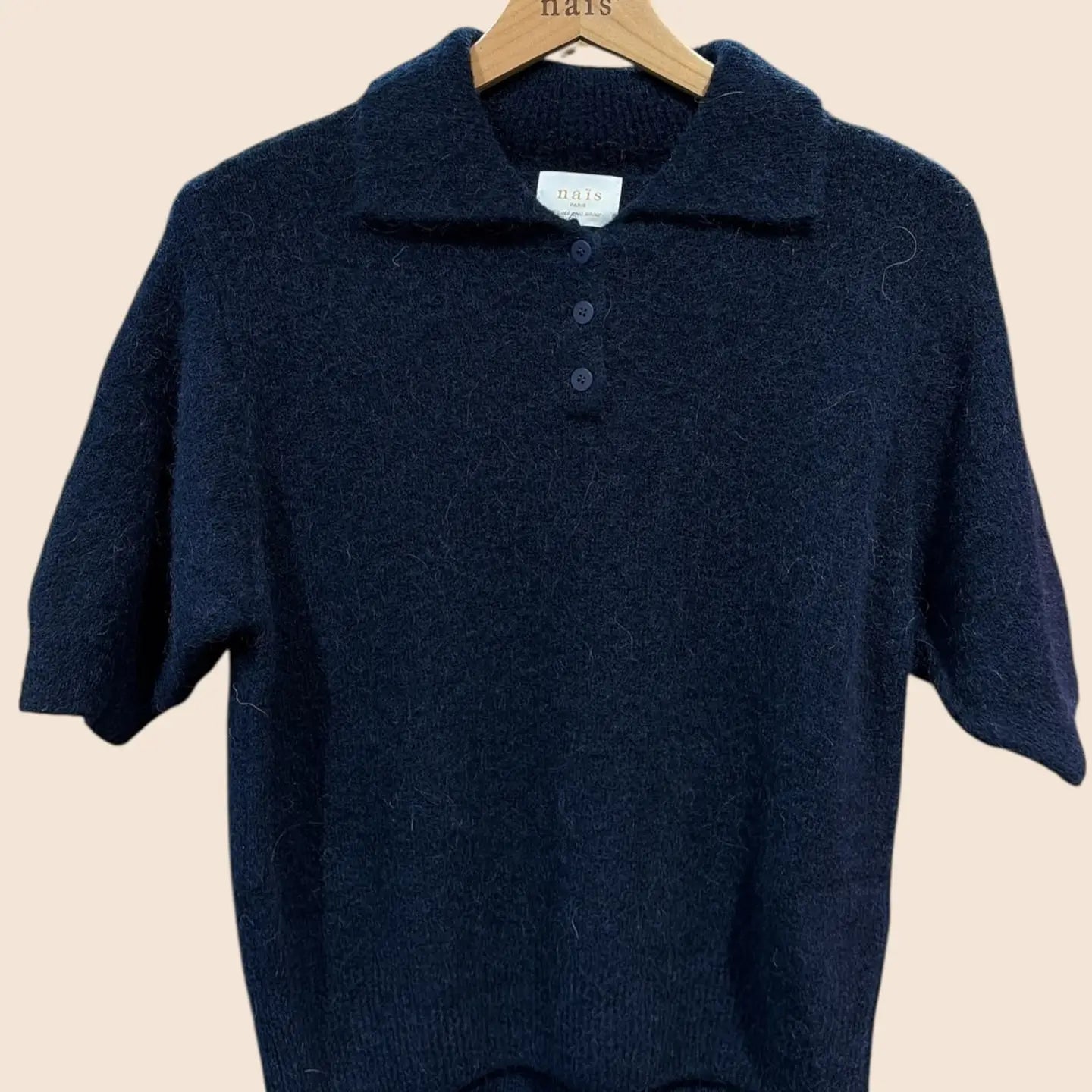 Naais Paris  -  Kurzarm Polo aus Alpaka in Dunkelblau