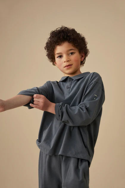 Gray Label - Polo Langarm in Blue Grey