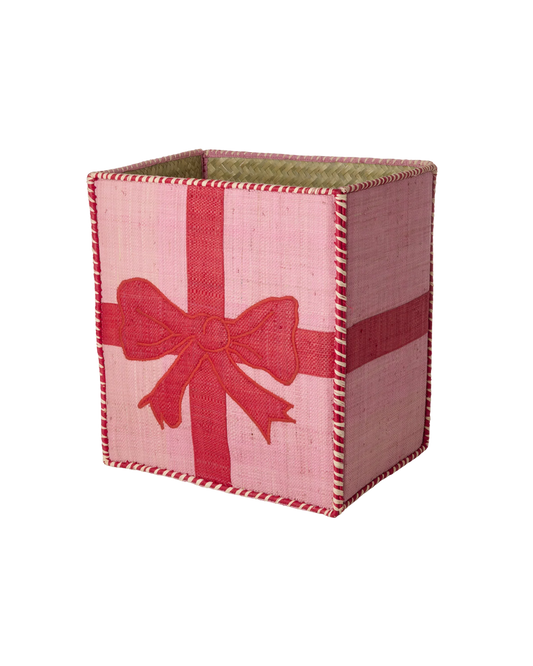 Rice - Raffia Aufbewahrungsbox in Pink und Schleife PRE ORDER