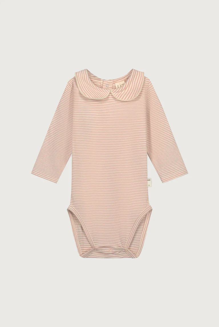 Gray Label - Collar Onesie Body Langarm mit Bubi Kragen in Faded Pink gestreift