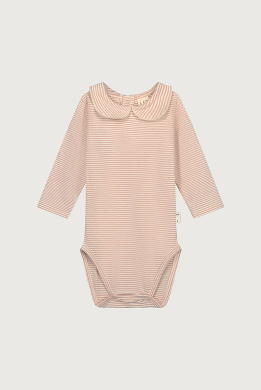 Gray Label - Collar Onesie Body Langarm mit Bubi Kragen in Faded Pink gestreift