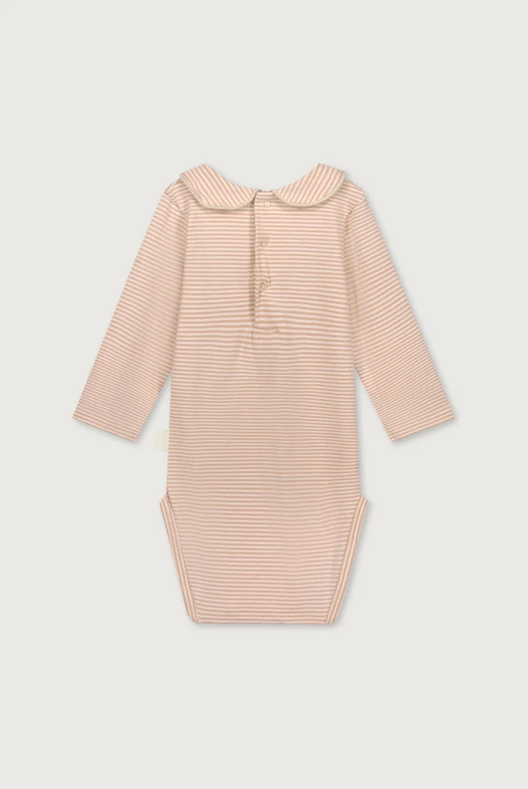Gray Label - Collar Onesie Body Langarm mit Bubi Kragen in Faded Pink gestreift
