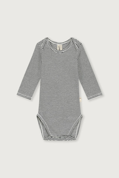 Gray Label - Collar Onesie Body Langarm in Blue Grey Cream gestreift