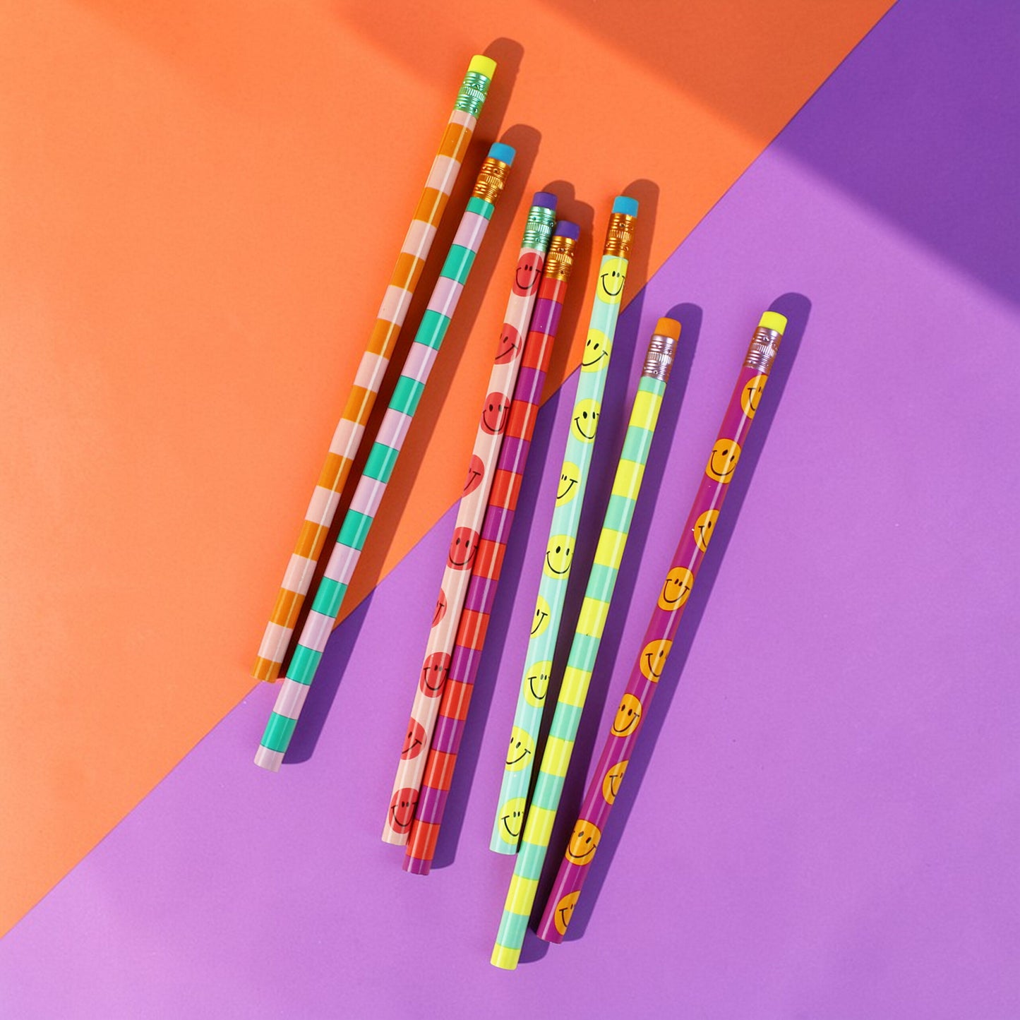 Ava&Yves - Bunter Bleistift Stripe rosa orange inkl. Radiergummi