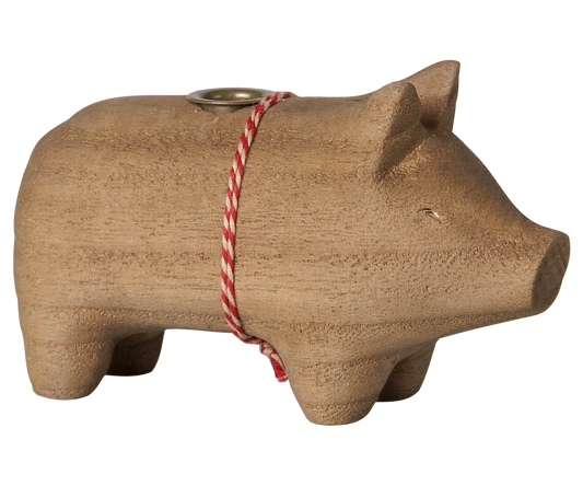 Maileg - kleines Holzschwein Kerzenhalter in Natur
