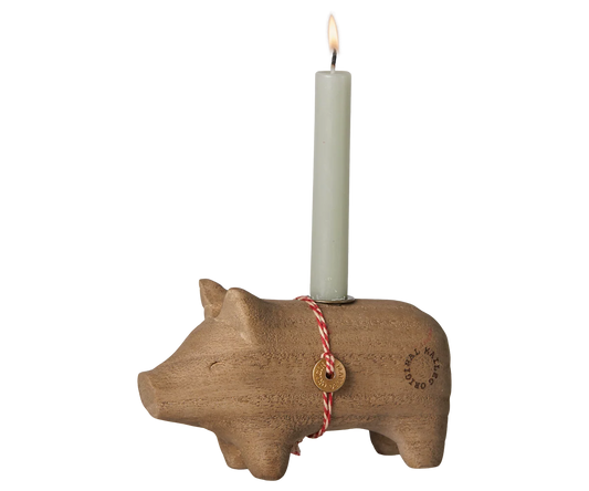 Maileg - kleines Holzschwein Kerzenhalter in Natur