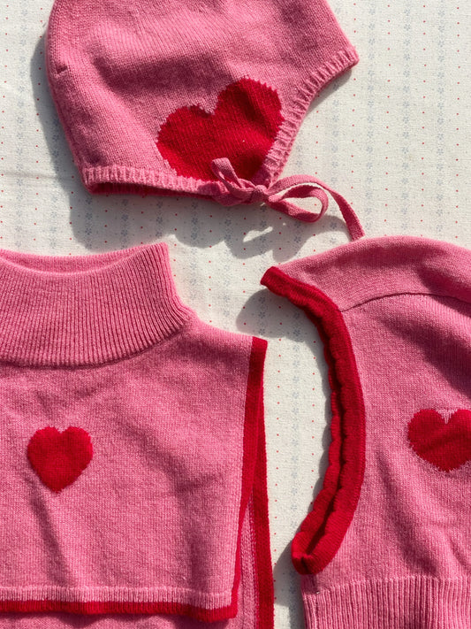 Konges Sløjd - Collette Handschuhe aus Strick in Pink mit Herz