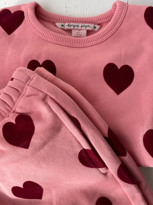 Konges Sløjd - Lou Sweatshirt Rosa mit roten Herzen