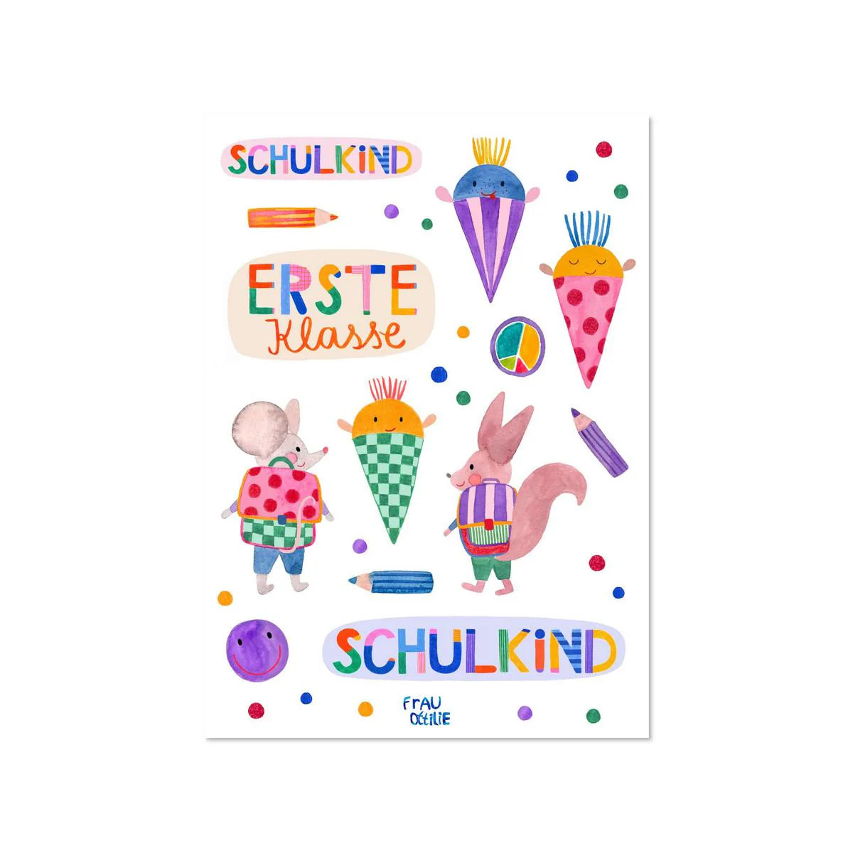 Frau Ottilie - wasserfeste Aufkleber zur EInschulung