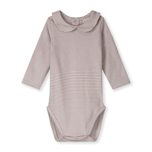 Gray Label - Collar Onesie Body Langarm mit Bubi Kragen in Berry Creme gestreift