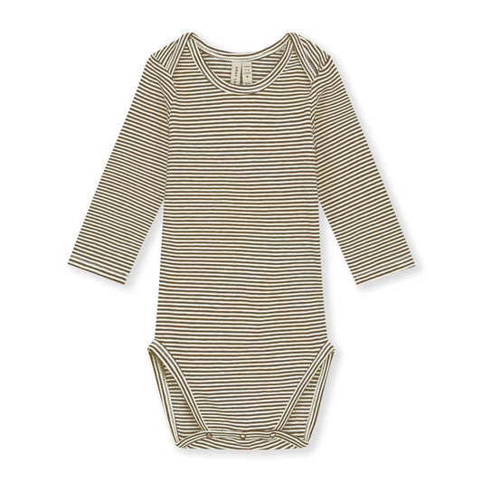 Gray Label - Collar Onesie Body Langarm in Wood Cream gestreift