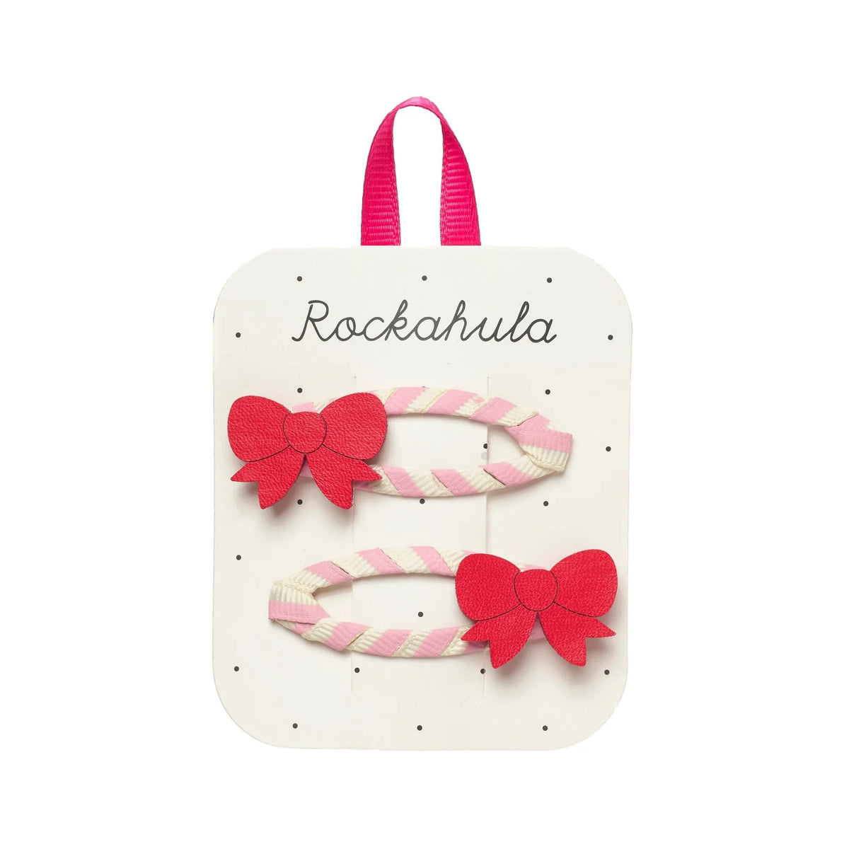 Rockahula - Kinder Haarspangen Set Cutes Bow Stripes in Rosa & Rot