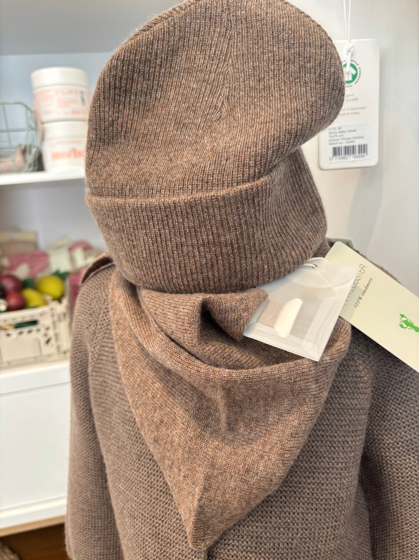 Papalobster - Karli Beanie aus 100 % Kaschmir in Schoko Melange mitwachsend