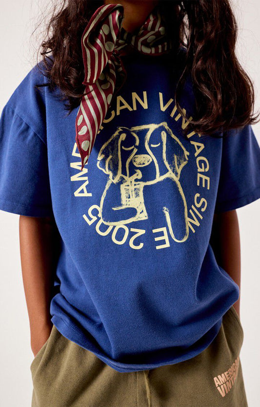 American Vintage - kurzes Kinder T-Shirt Vizvalley in Blau mit Print