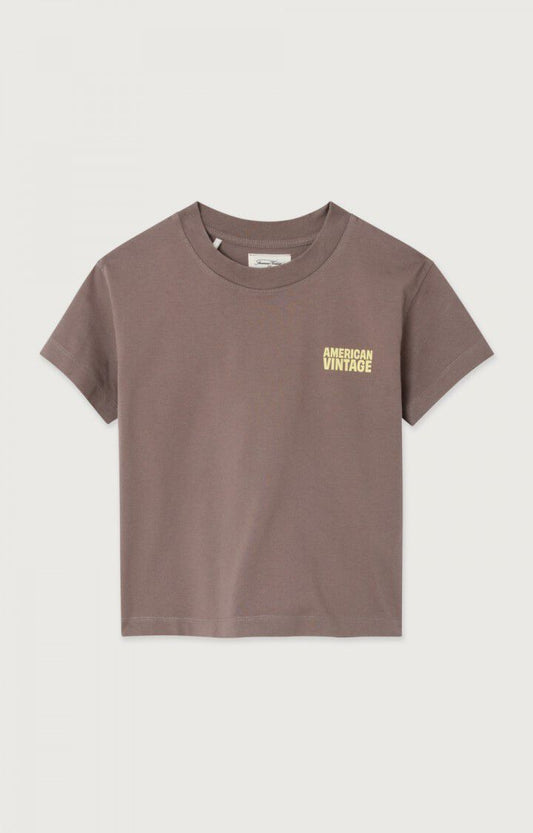 American Vintage - Shirt in Vintage Gixy in Braun mit Druck in Vanillegelb