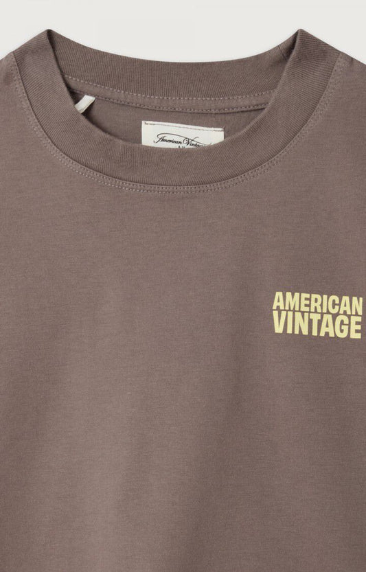 American Vintage - Shirt in Vintage Gixy in Braun mit Druck in Vanillegelb